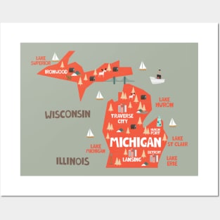 Michigan Illustrated Map Posters and Art